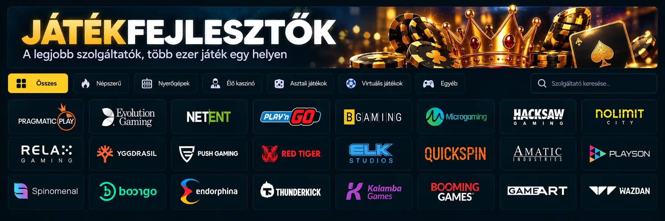 Vox Casino szoftverszolgáltatók